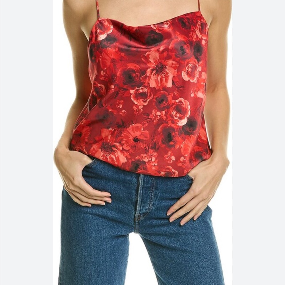 Alice + Olivia Floral Red Harmon Satin Camisole Top - Size XL NWT